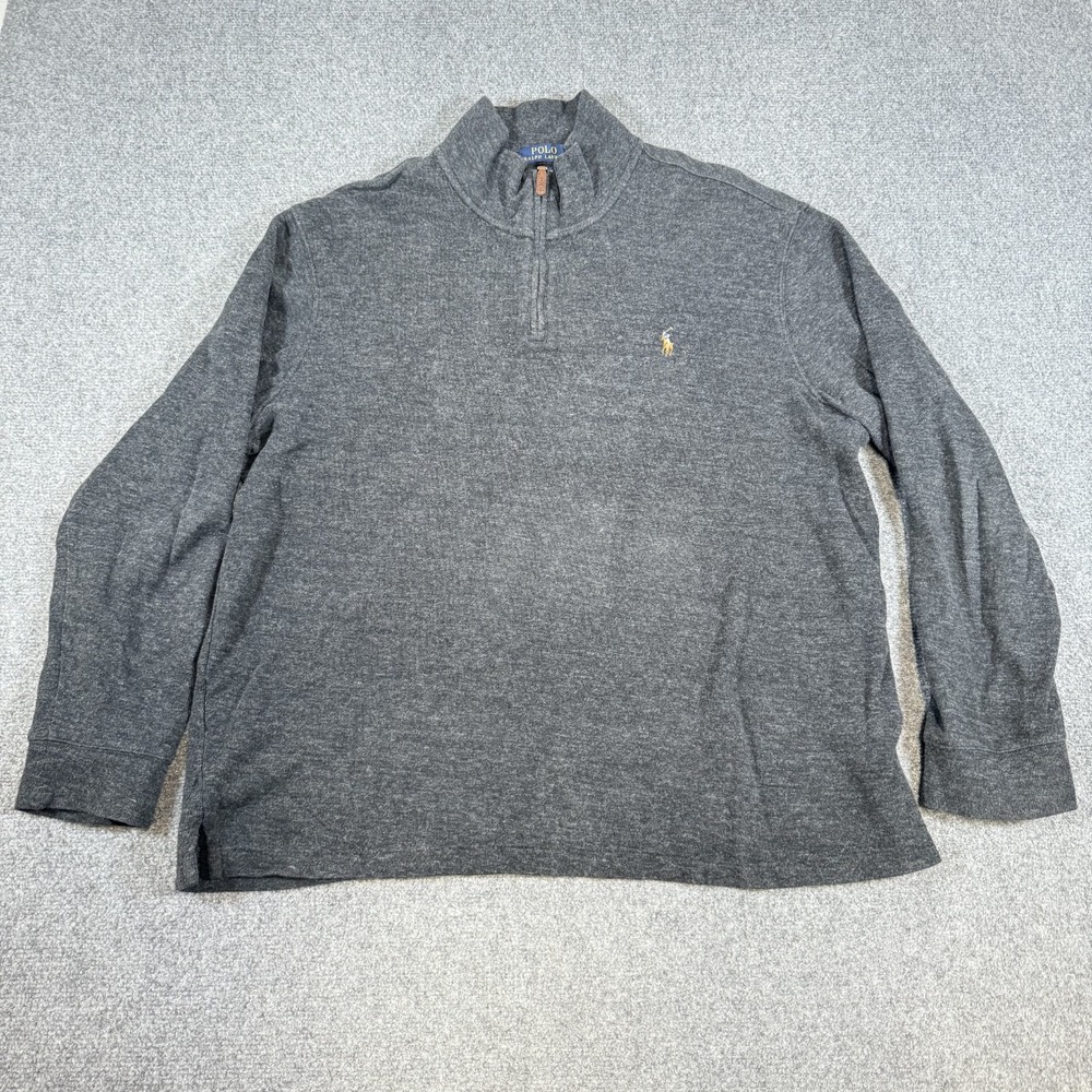 Polo Ralph Lauren Sweater Mens XL Gray 1/4 Zip Pullover Estate Rib Knit Pony‎
